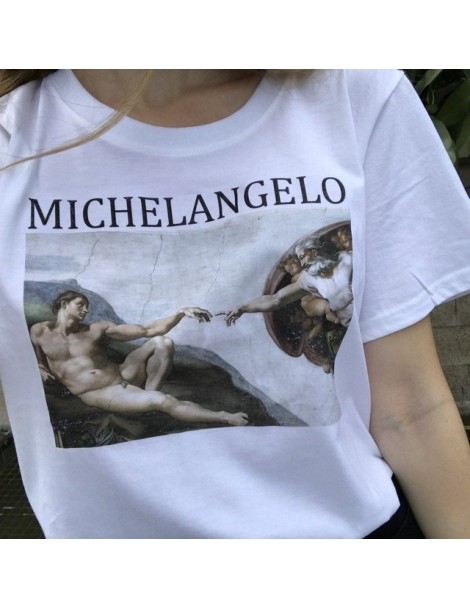 T-Shirts Michelangelo Sistina Harajuku Ulzzang T-shirt Art Tshirt Van Gogh Tee Shirt Femme Clothes Short Sleeve Tshirt - whit...