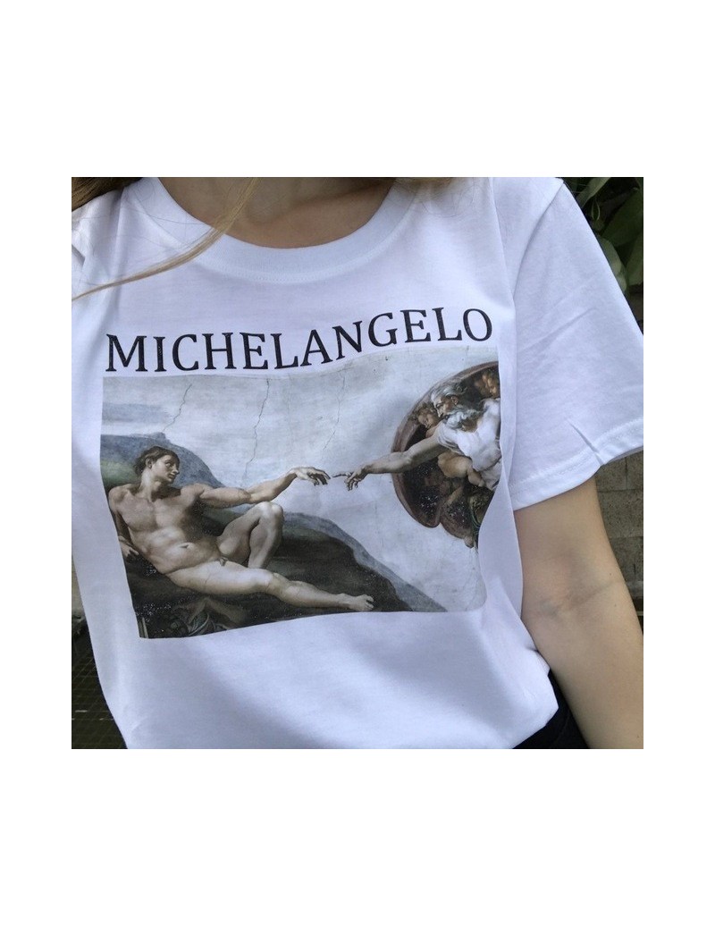 Michelangelo Sistina Harajuku Ulzzang T-shirt Art Tshirt Van Gogh Tee Shirt Femme Clothes Short Sleeve Tshirt - white-Michel...