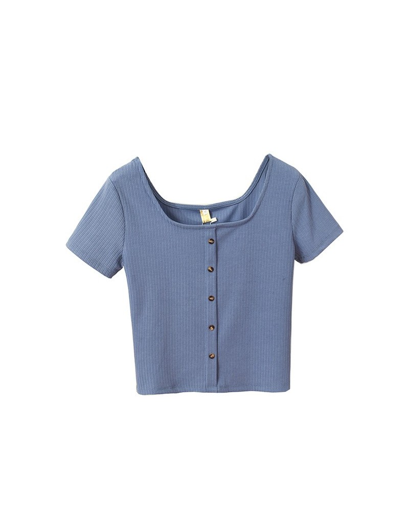 2019 new Summer T-shirt Women Casual Lady Top Tees fashion Tshirt Female Clothing T Shirt knitted Top Tee - blue - 4W3906890...