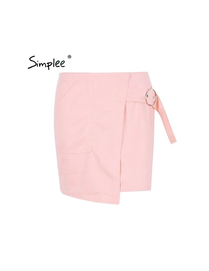 suede leather pencil skirt High waist lining skirt womens Zipper bodycon sexy short mini asymmetrical skirt summer - Pink - ...
