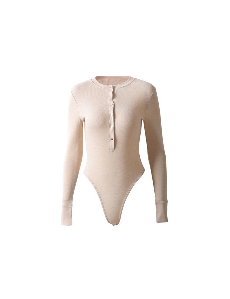 Rompers women sexy playsuits 2019 new long sleeve knitted bodysuit autumn winter female Tops - apricot - 33035472716 $32.05