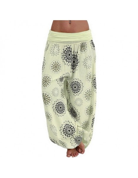 Bohemian Floral Print Trousers for Women Beach Chiffon Pants Elastic Waist Loose Plus Size Thin Pantalones - yellow - 443071...