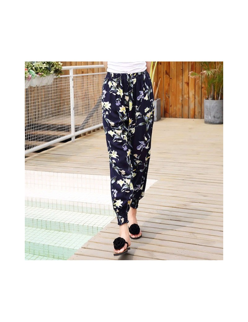 Pants & Capris 2019 hot women's taro flower wholesale summer ladies cotton casual pants beach pants home leisure nine points ...