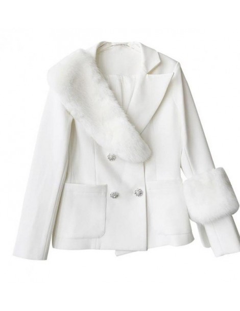 Blazers Women Blazer Fox Hair Patchwork Vintage Women Blazers Jackets All Match Irregular White Coat Suits 2019 New Autumn - ...