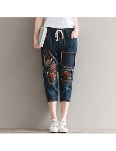 Jeans Big Size Summer Ripped Jeans Women Casual Lace Up Jeans Capris Ladies Embroidery Patchwork Denim Harem Pants Cropped Tr...
