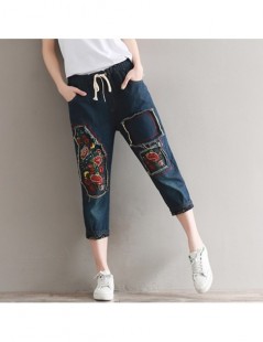 Jeans Big Size Summer Ripped Jeans Women Casual Lace Up Jeans Capris Ladies Embroidery Patchwork Denim Harem Pants Cropped Tr...