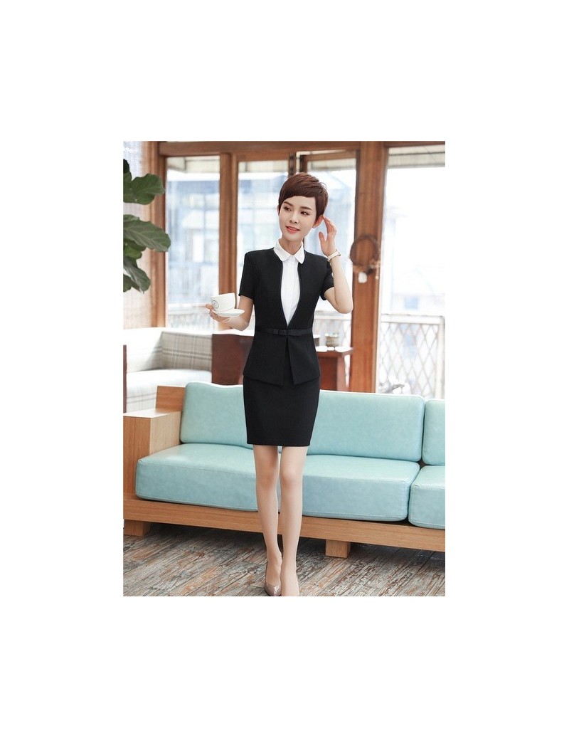 Skirt Suits Summer Short Sleeve Elegant Female Blazers Suits With 2 Pieces Tops And Skirt For Ladies Interview Job Uniform St...