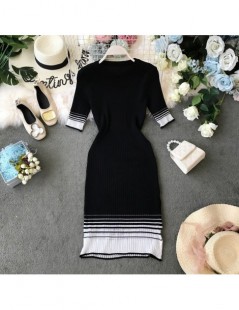 Dresses Women Short Sleeve Dress 2019 Summer Knitted Stretch Striped O-neck Casual Bodycon Dress Knee Length Lady Vestidos - ...