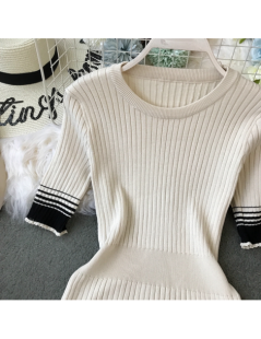 Dresses Women Short Sleeve Dress 2019 Summer Knitted Stretch Striped O-neck Casual Bodycon Dress Knee Length Lady Vestidos - ...