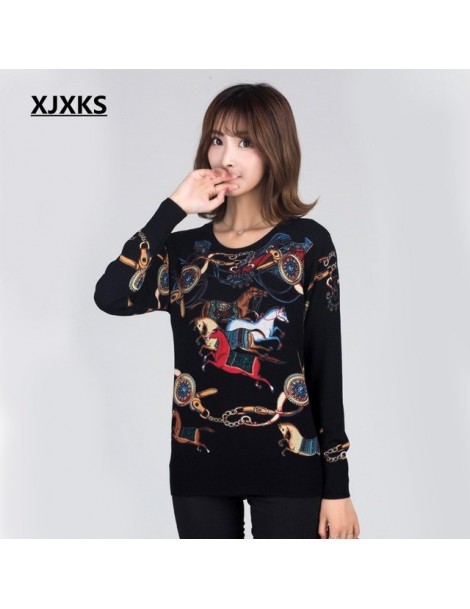 Pullovers Female 2019 Autumn Sweater Print Round Collar Thin Sweater Knitted Modis Jumper Women Sweaters And Pullovers - Blac...