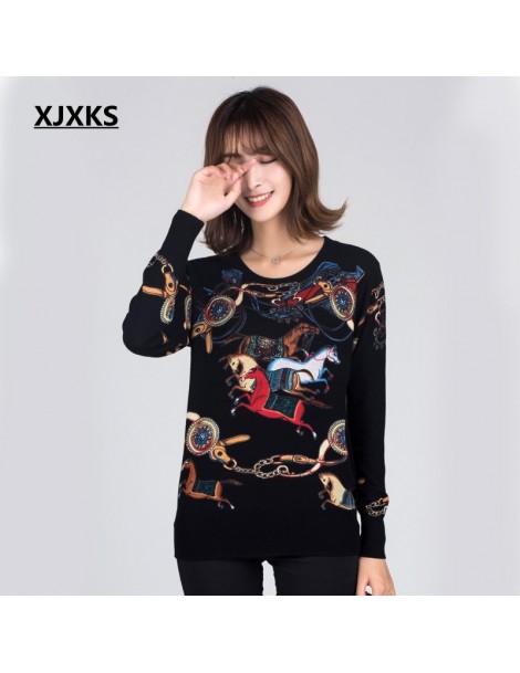 Pullovers Female 2019 Autumn Sweater Print Round Collar Thin Sweater Knitted Modis Jumper Women Sweaters And Pullovers - Blac...