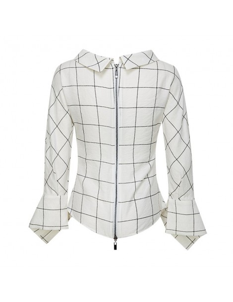 Blouses & Shirts 2019 Summer Casual Shirt For Women Lapel Collar Long Sleeve Slim Plaid Blouse Top Female Fashion Clothes New...