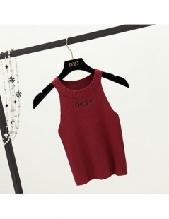 Tank Tops Women Knitting Halter Neck Embroidery Letters Tank Crop Tops Girls Knitted Camisole Sleeveless Cropped T-Shirts For...
