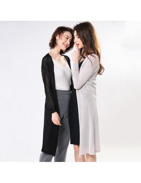 Blouses & Shirts Thin Silk Knitted Long Cardigan Summer Women Casual Cool Sweater Coat Long Sleeve Jacket Sun Protection Beac...