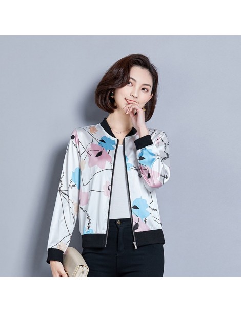 F075 Women Jacket Flower Print 2019 Tops Casual baseball Women Clothing Button Thin Bomber Long Sleeves Coat Jackets - - 4R...