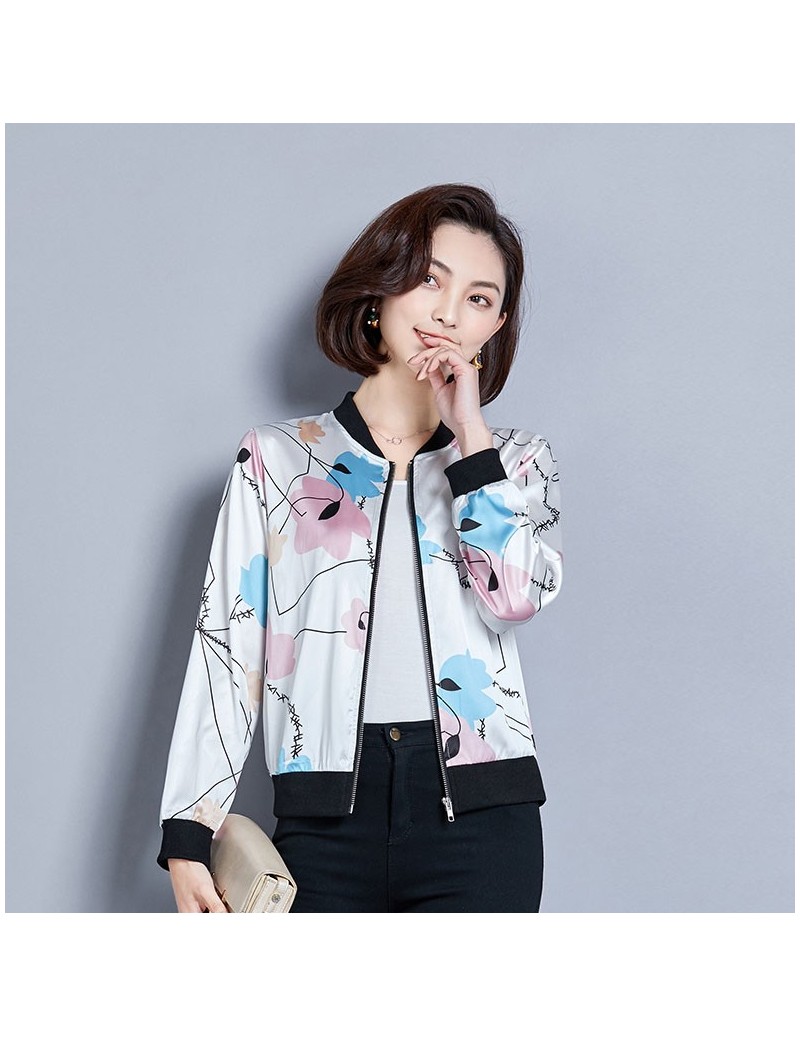 F075 Women Jacket Flower Print 2019 Tops Casual baseball Women Clothing Button Thin Bomber Long Sleeves Coat Jackets - - 4R...