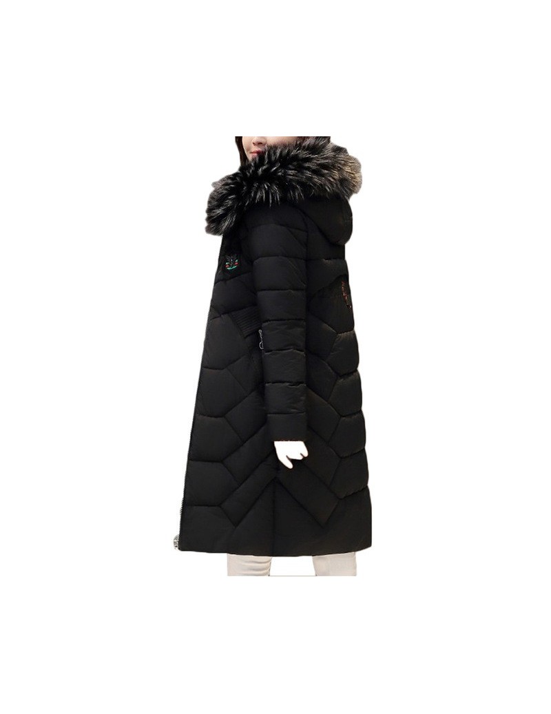 New Winter Warmth Straight Down cotton Jacket Fashion Hooded Fur collar Long Coat Plus size Womens Zipper Fluffy Parkas 5XL ...