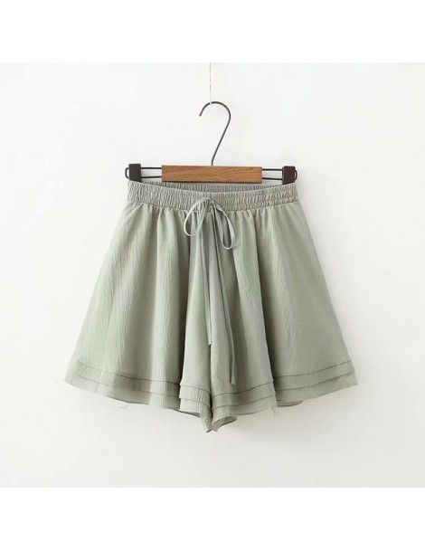 Shorts High Waist Loose Chiffon Shorts Spring Summer Women Lace up A Line Solid Shorts For Lady 2019 New Hot - Green - 4L3094...