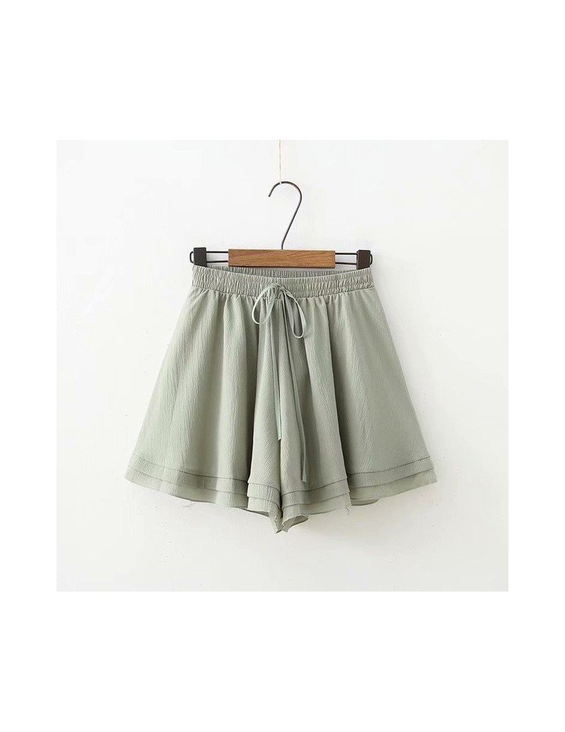 Shorts High Waist Loose Chiffon Shorts Spring Summer Women Lace up A Line Solid Shorts For Lady 2019 New Hot - Green - 4L3094...