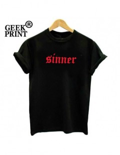 T-Shirts Sinner T Shirt Women Red Logo Printed Harajuku Summer Lady T-Shirt Grunge Metal Rock Tshirt Camisetas Dropshipping -...