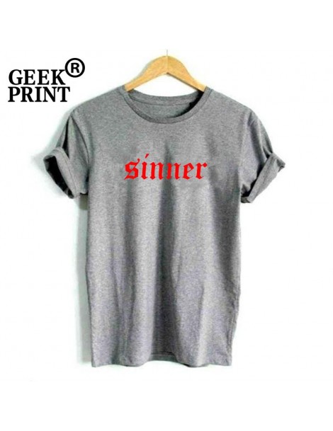 T-Shirts Sinner T Shirt Women Red Logo Printed Harajuku Summer Lady T-Shirt Grunge Metal Rock Tshirt Camisetas Dropshipping -...