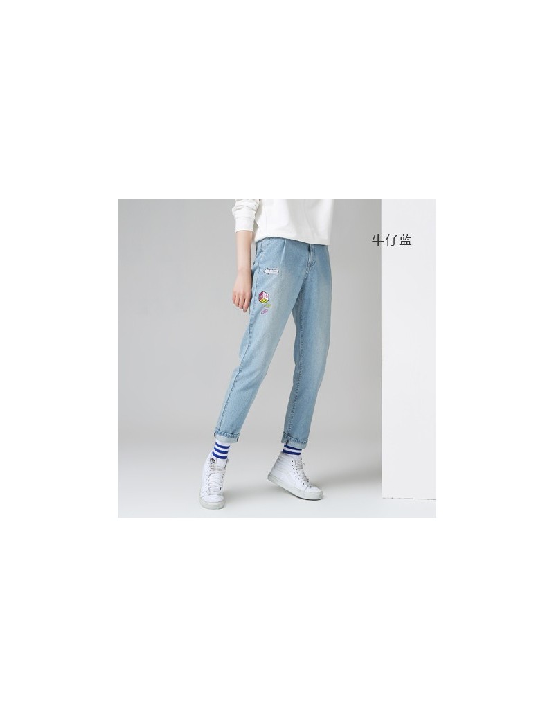 Denim Jeans Women 2018 New Pattern Embroidery Ladies Jeans Mid-Waist Full Length Slim Casual Pants - Lighting Blue - 4C38518...