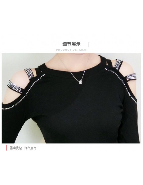 T-Shirts Fashion Korean Sexy Off Shoulder Diamonds Tshirt 2019 New Autumn Winter Women Streetwear Top Clothes Shirt Camiseta ...