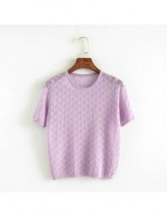 Pullovers crochet top women hollow out red sweater short sleeve 2018 summer pullover high street knitted tops RY14 - Lavender...