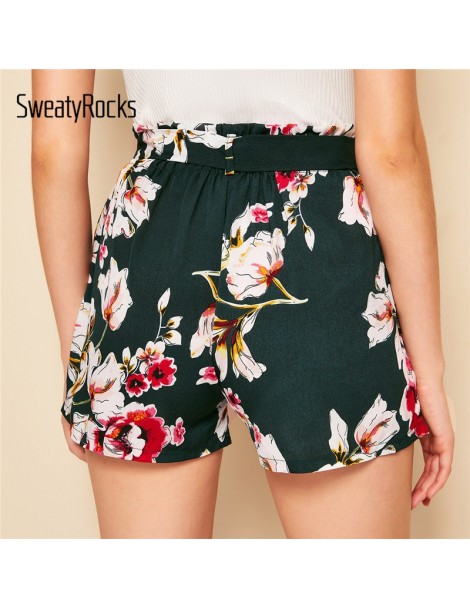 Shorts Self Tie Floral Print Shorts Elastic Waist Wide Leg Boho Shorts 2019 Fashion Summer Streetwear Women Casual Shorts - M...