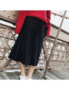 Skirts Spring 2019 Women Long Metallic Silver Maxi Pleated Skirt Midi Skirt High Waist Elascity Casual Party Skirt - Khaki - ...