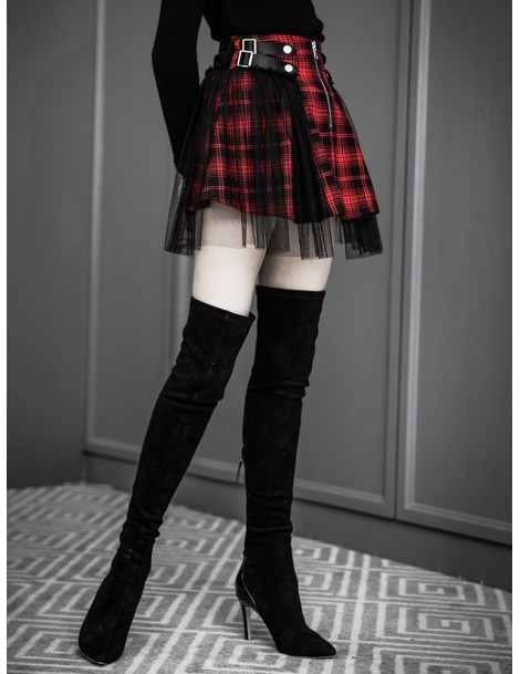 Skirts 2019 New arrival autumn winter wome Japanese Harajuku Black Red Plaid Gothic Punk Rock Vintage Short Skirt mini skirts...