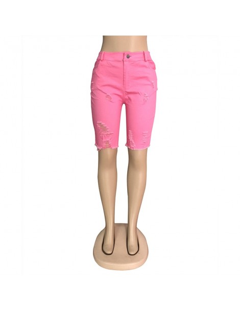 Shorts Hot Sale Neon Sexy Jeans Shorts Holes High Stretchy Women 2019 Casual Summer Knee Length Denim Short Trousers Biker Sh...