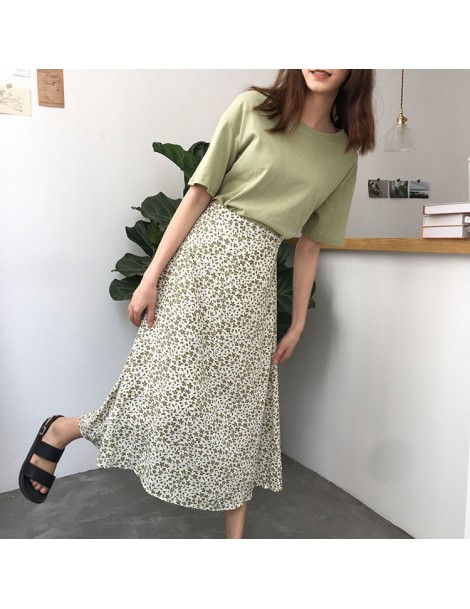 Skirts Flower Long Skirt Set Summer Two Piece Set 2019 Casual Casual Green T-shirt + Maxi High Waist Skirt Summer Outfits For...