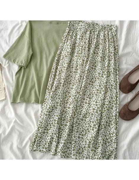 Skirts Flower Long Skirt Set Summer Two Piece Set 2019 Casual Casual Green T-shirt + Maxi High Waist Skirt Summer Outfits For...