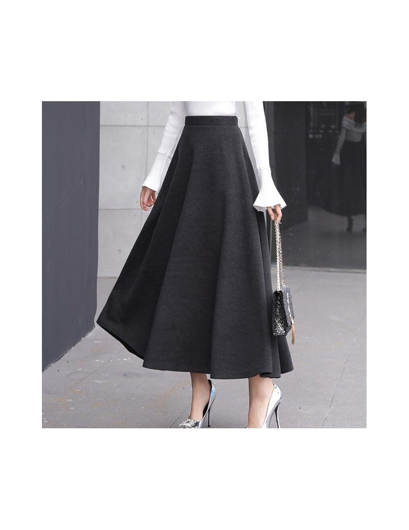 High Waist Woolen Skirts Womens Winter 2018 Fashion Streewear Wool Long Pleated Skirt With Belt Casual Ladies Saia Longa Bla...