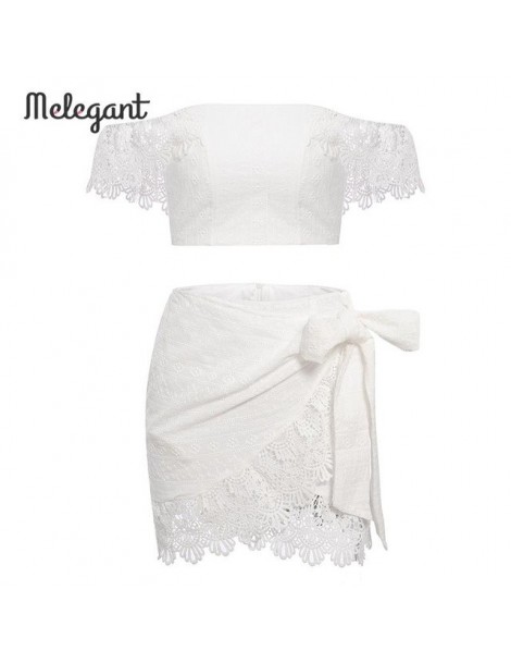 Women's Sets Melegant Embroidery Solid White Women Lace Short Dress Sets Casual Beach Lace Dresses Suits Off Shoulder Sexy Dr...