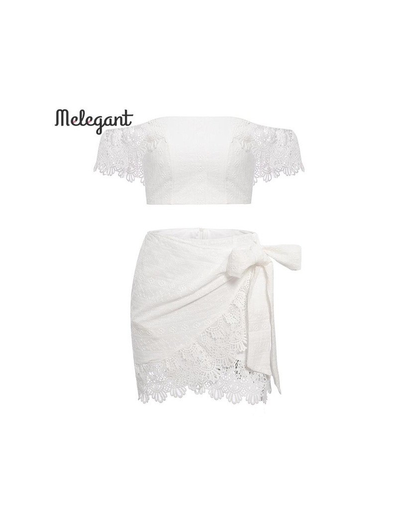 Melegant Embroidery Solid White Women Lace Short Dress Sets Casual Beach Lace Dresses Suits Off Shoulder Sexy Dresses Vestid...