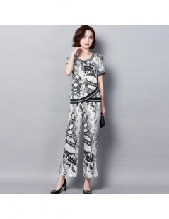 Women's Sets Plus Size Summer Snake Printed Two Piece Sets Women Short Sleeve Tops And Wide Leg Pants Suits Casual Elegant Ko...