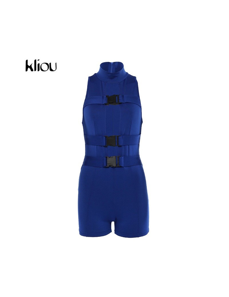 Rompers blue sleeveless hollow out playsuit 2019 women fashion sexy party skinny bodysuit Invisible zipper on the back romper...