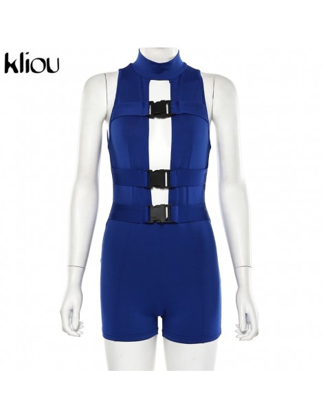 Rompers blue sleeveless hollow out playsuit 2019 women fashion sexy party skinny bodysuit Invisible zipper on the back romper...