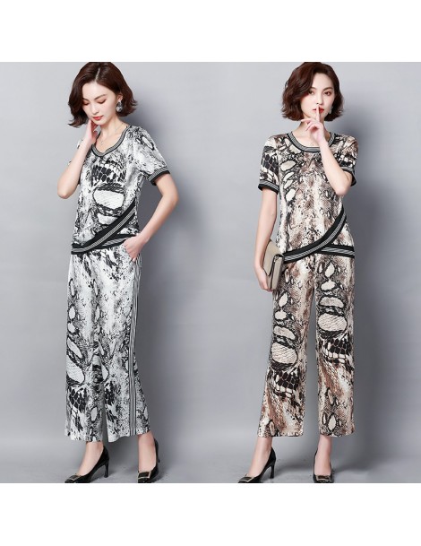 Women's Sets Plus Size Summer Snake Printed Two Piece Sets Women Short Sleeve Tops And Wide Leg Pants Suits Casual Elegant Ko...