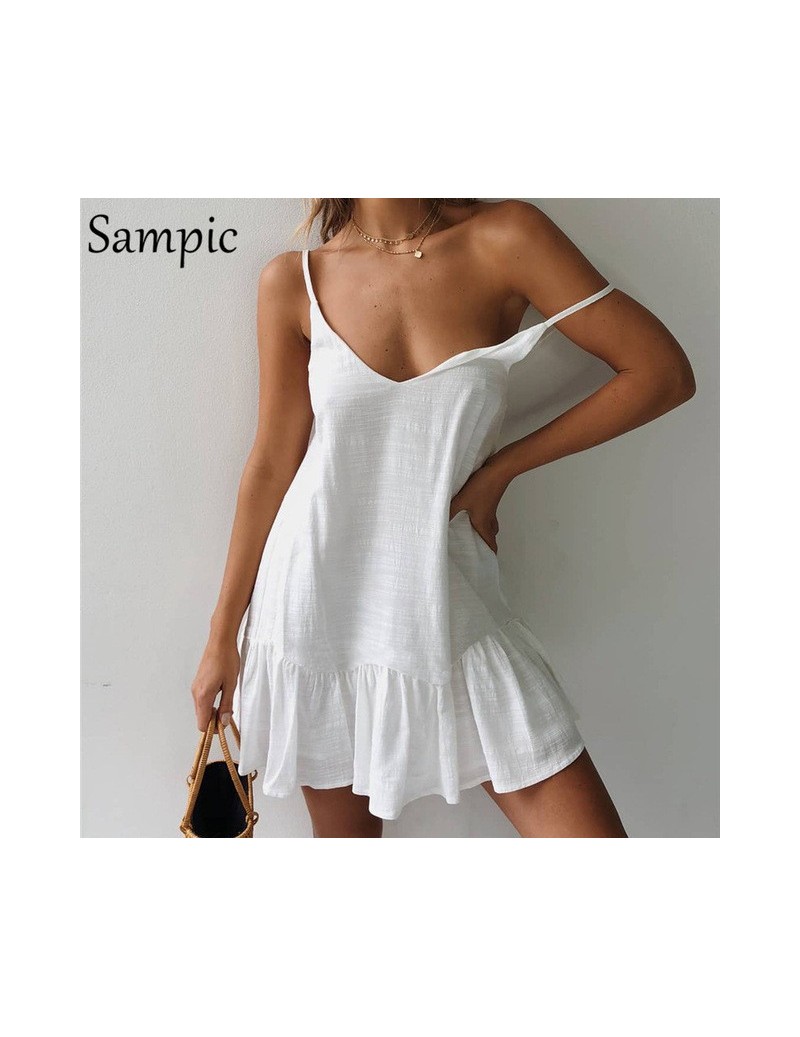 Dresses Backless Sundress Women Mini Dress Ruffle Spaghetti Strap Casual White Linen Dress Sleeveless Beach Summer Dresses 20...