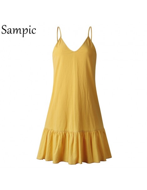 Dresses Backless Sundress Women Mini Dress Ruffle Spaghetti Strap Casual White Linen Dress Sleeveless Beach Summer Dresses 20...