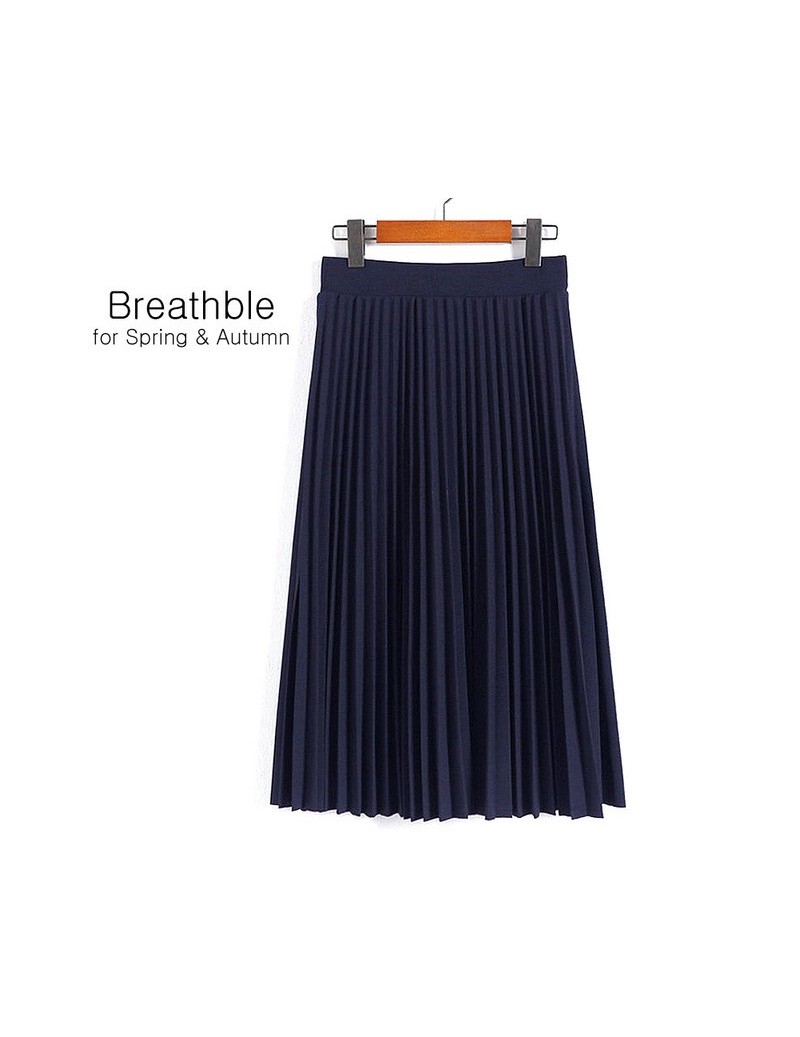 Spring Autumn Fashion Women's High Waist Pleated Solid Color Half Length Elastic Skirt Promotions Lady Black Pink Grey - Nav...