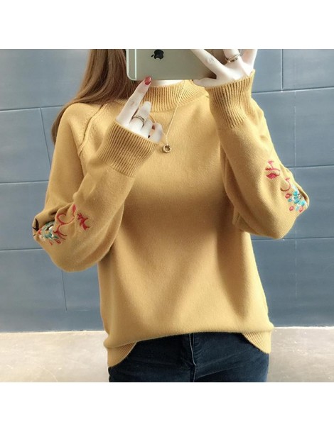 Pullovers Half Turtleneck Women Korean Style Winter White Tops Loose Plus Size Women's Embroidery Sweaters Stretchy Female Pu...