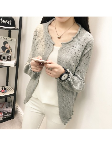 Cardigans New Spring Autumn Hollow Out Cardigans Women Long Sleeve Kniited Sweaters Cardigans Female Black Red Green Gray - s...