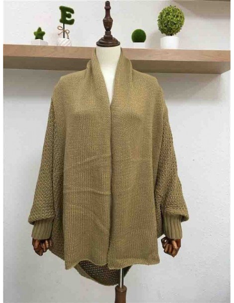 Casual Female Coarse Knitting Cardigan Scarf Neck Irregular Tops Streetwear Women's long Sleeve Thick Sweater - Khaki - 4Y30...
