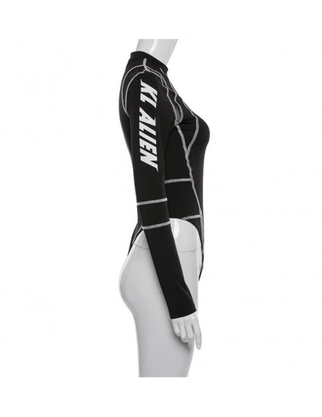 Bodysuits New women's mesh stitching print long-sleeved jumpsuit - Black - 4F4128281143 $11.06