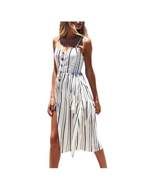 Dresses Striped Dress Women 2019 Summer Spaghetti Strap Beach Dress Casual V-Neck Bohemian Midi Sexy Party Dress with Pockets...