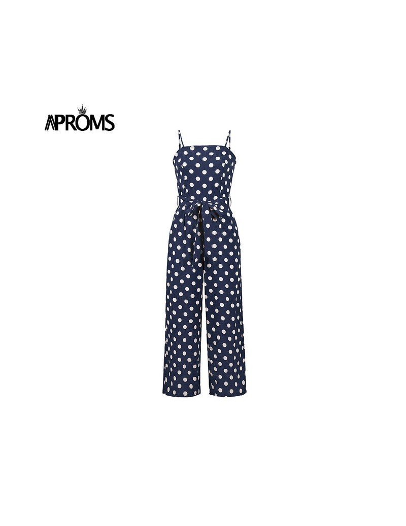 Chic Dot Printed Summer Strap Jumpsuit Women Elegant Sashes Bow Tie Loose Wide Leg Rompers Yellow Cropped Overalls 2019 - Na...